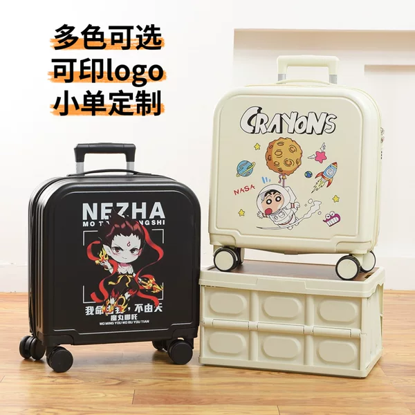 Children's Suitcase with Printed Text and Code Lock, Customizable with Patterns, Large Capacity, Children's Suitcase with Universal Wheels, Carry-On Suitcase