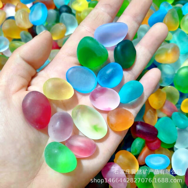 Colorful Fine Frosted Sea Glass Stones Mixed Color Pebble-Shaped Round Colorful Landscaping Decoration DIY Handmade Accessories