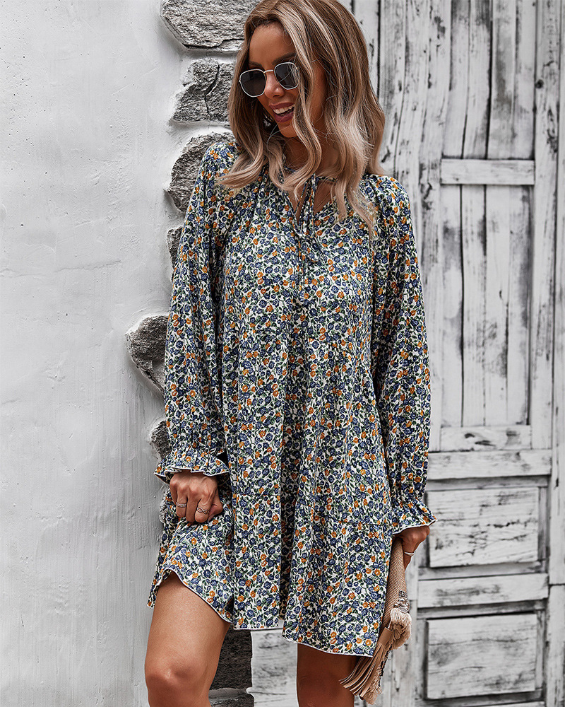 Floral Print Long Sleeve Slim Dress NSDY73914