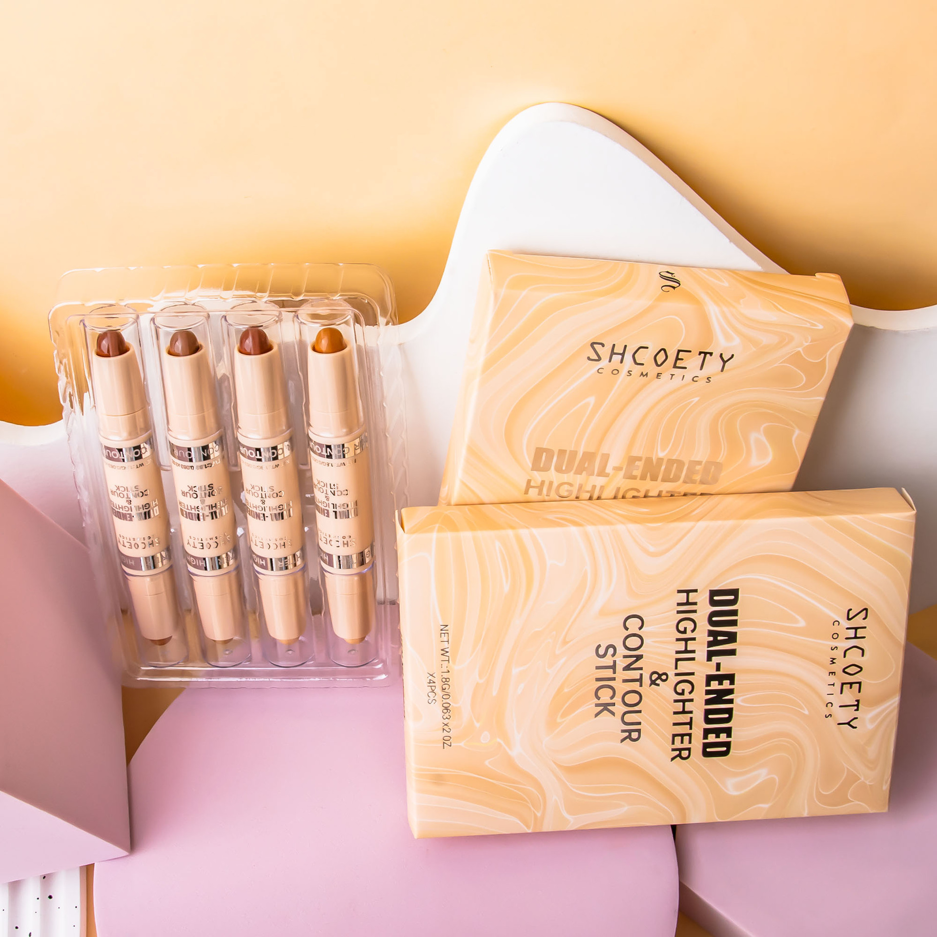 SHCOETY Double-head Contouring Stick, High-gloss stick set, matte three-dimensional Contouring, Nose shadow brightening, Sleeping Pen, Cross-border undefined