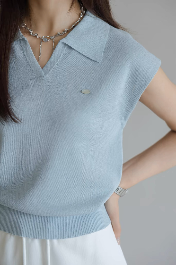 Áo polo nữ ngắn tay cổ bẻ chất liệu linen pha sợi dệt kim — màu đen chi tiết 8