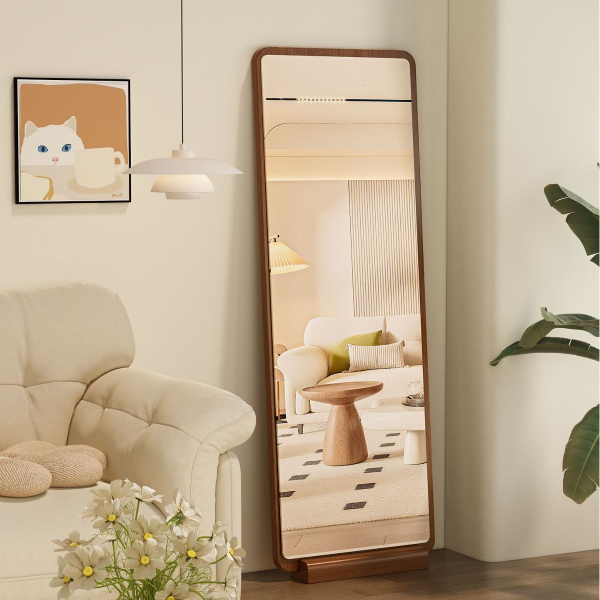 Espejo de cuerpo completo personalizado, espejo de piso, dormitorio de chicas domésticas, gran espejo de prueba, pared colgada, espejo de lujo ligero, espejo de vestimenta de alta calidad