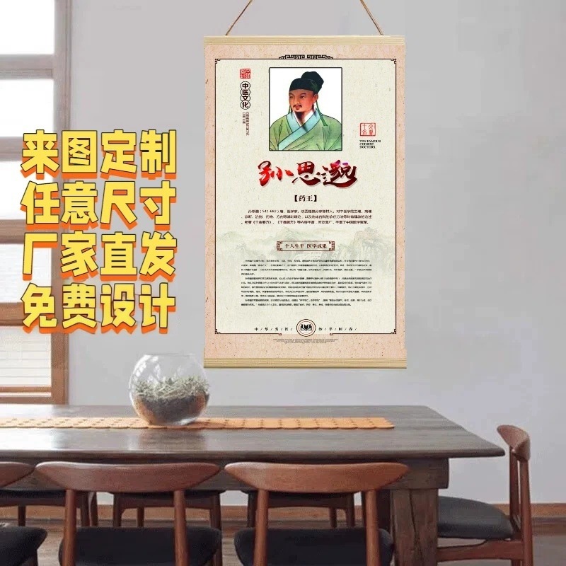 孙思邈张仲景十大名医画像挂画诊所中医馆卷轴画装饰画医馆装饰画