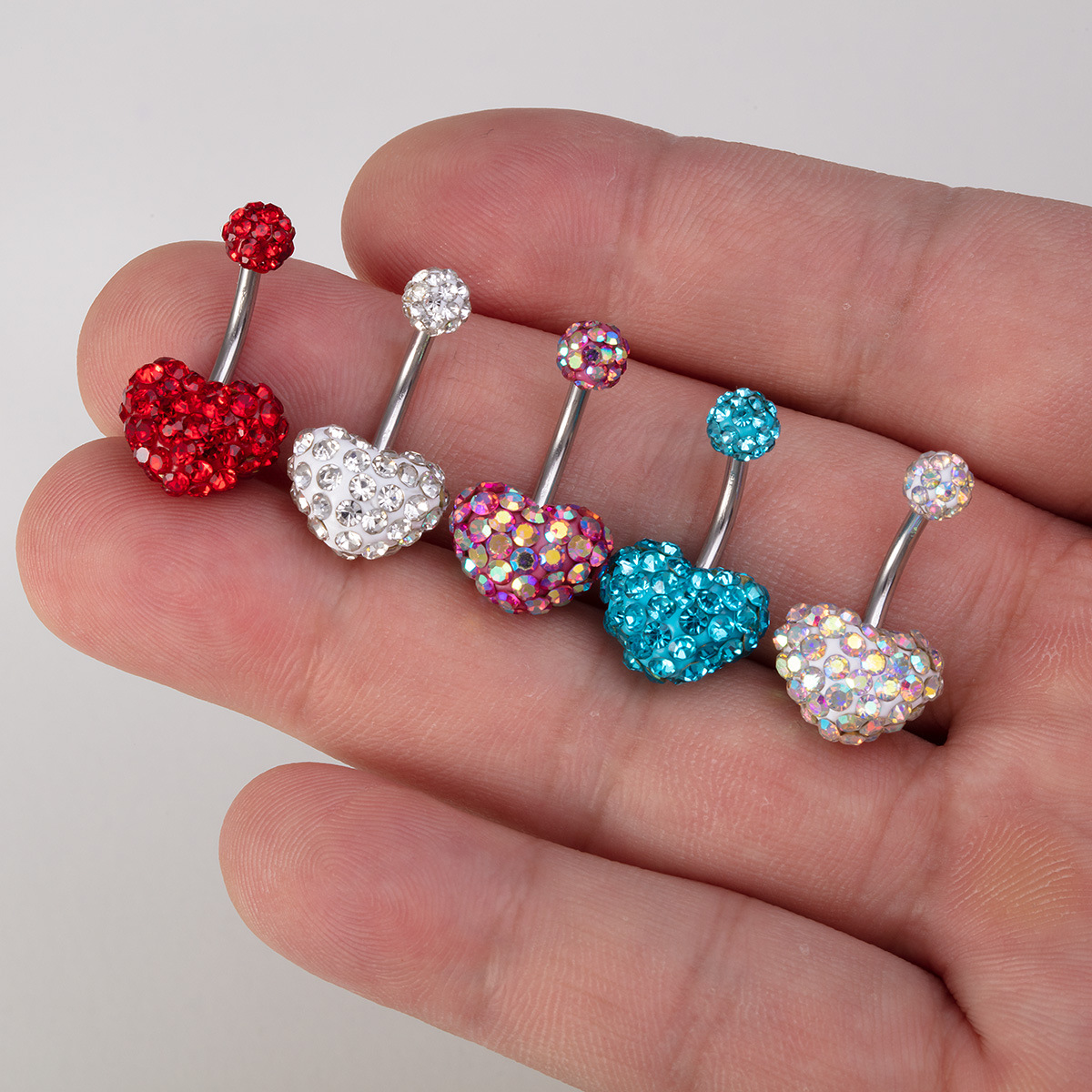 Belly Button Ring With Full Diamond Heart And Soft Clay Ball_voghion.com