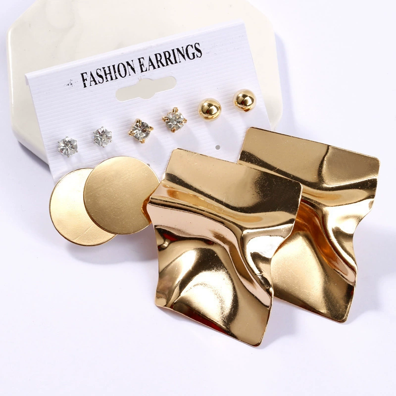 Металлические квадратные ретро сережки, набор из жемчуга, европейский стиль