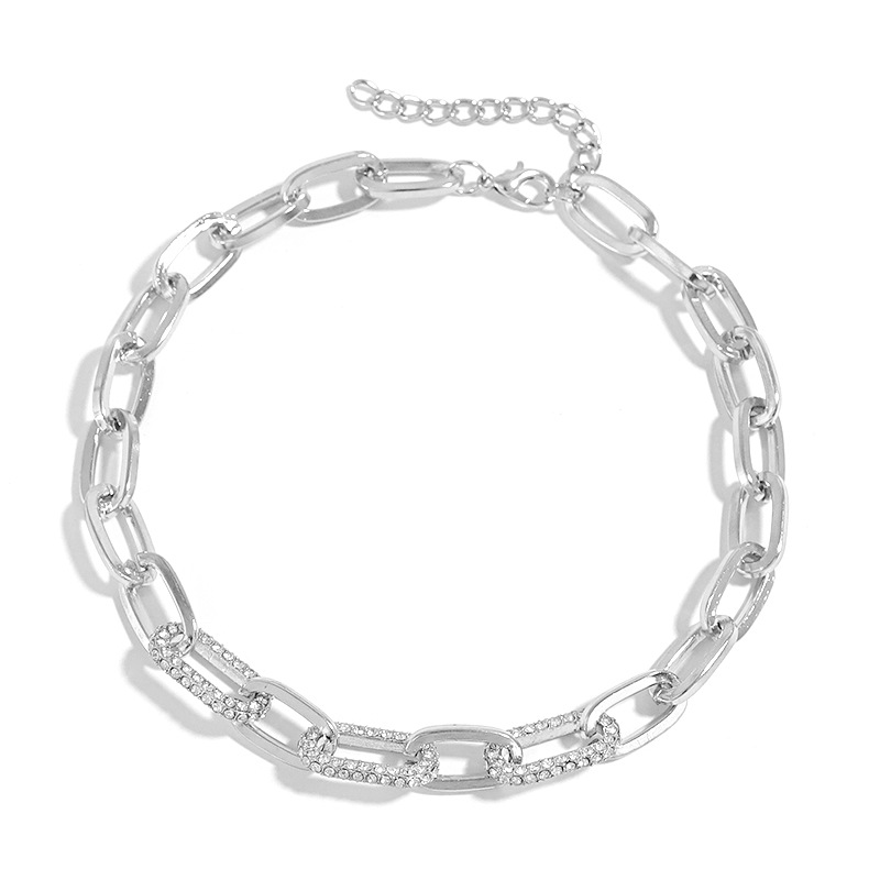 new personality punk fashion rhinestone necklace Cuban chain clavicle chain necklace