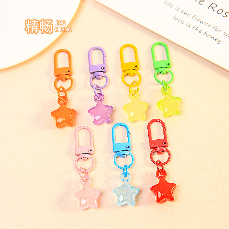 New Transparent Jelly Star Pendant Door Buckle Keychain Ring Handmade DIY Bead Material Kit Accessories