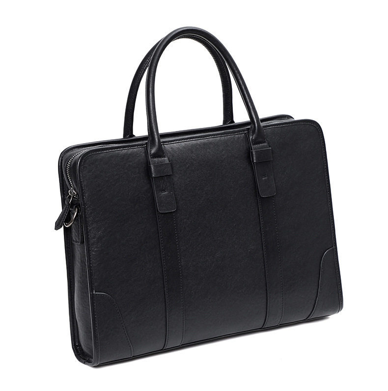 Túi xách tay nam da bò lớp đầu 38×8×28 cm, túi công sở đựng laptop 14 inch, đeo chéo tiện lợi — Màu Đen thuộc da bình thường bên trong màu đen, Màu đen cây cao, Lớp lót nỉ flannel cao cấp cầm tay màu đen chi tiết 18