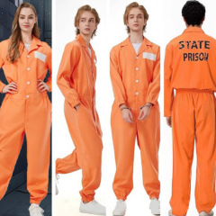 跨境万圣节cos囚犯服装扮演服犯人服监狱制服套装橙色连体囚犯服