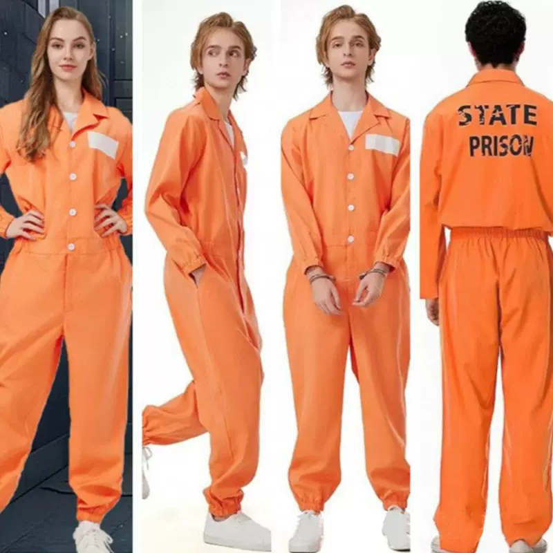 跨境万圣节cos囚犯服装扮演服犯人服监狱制服套装橙色连体囚犯服
