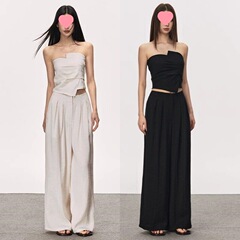 跨境亚麻礼服套装女轻奢法式夏季规则设计感小众衣服黑色抹胸