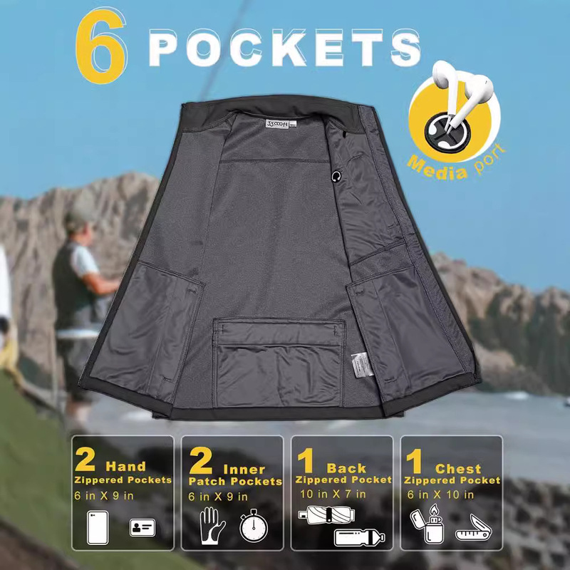 Cross-border Amazon Men's Windproof Golf Cotton Vest Outdoor Sports Running Leisure Vertical Collar Workwear Vest