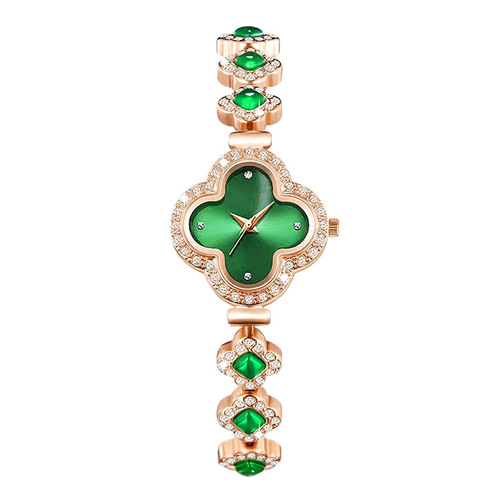 Women's Watches Women's Live Broadcast Women's Watch Small Green Watch Quartz Diamond Four-Leaf Clover Bracelet Watch