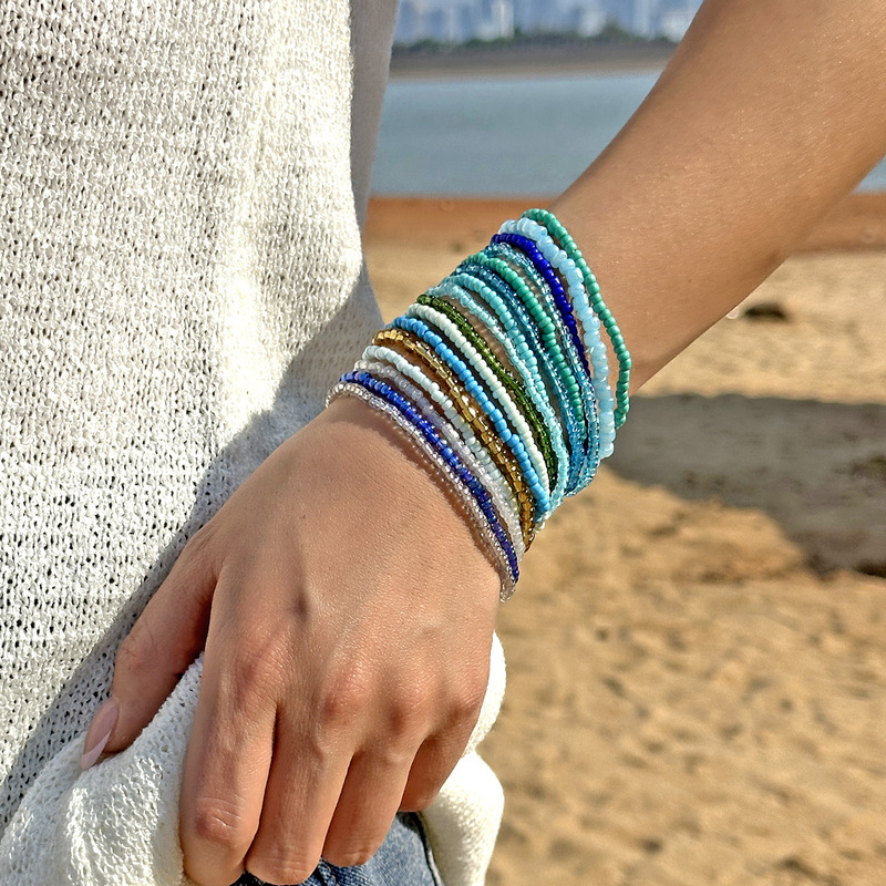 Elegant Fashion Contrast Beige Bracelet suit Personalized All-match Mori Beach Stacked Women's Dopamine Colorful Bracelet