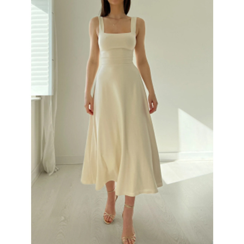 Hot-Selling New European and American Cross-Border Amazon Sexy Spaghetti Strap Dress with a High-End Feel, Lace-Up Style, Elegant French Long Dress for Women