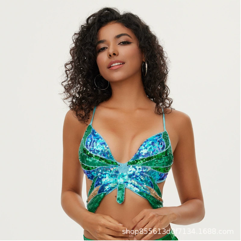 Ногтевые sequins, бюстгальтер, костюм, подтяжки, европейский стиль