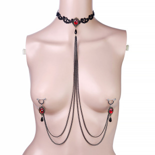 Cross-Border Piercing Nipple Ring Body Chain Nipple Nail Chain Lace Double-Layer Bra Chain Nipple Clamp Sexy Accessories Ready for Sale