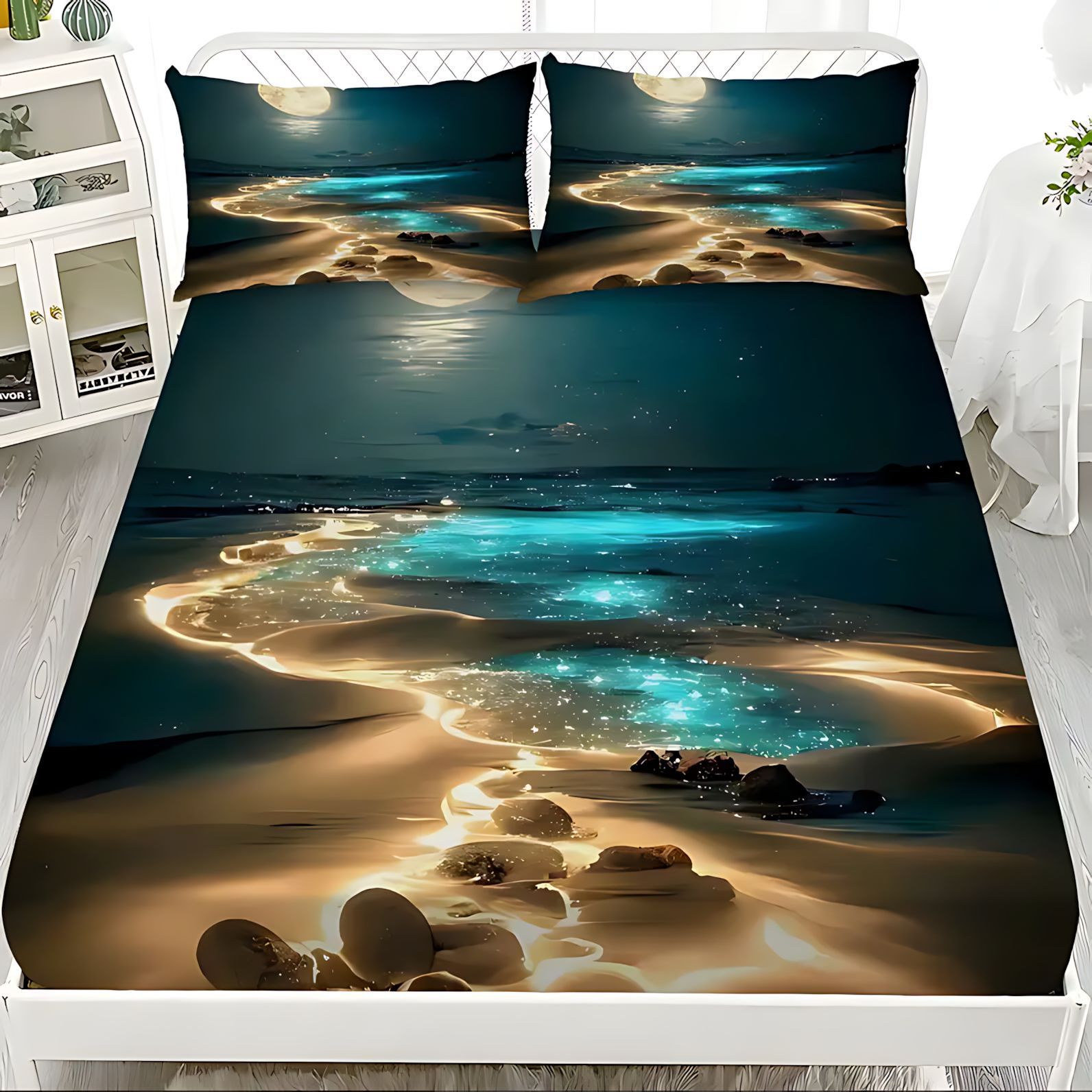 TEMU / JIT Visita a casa transfronteriza vista al mar temática molido HD impresión digital cama almohada cubierta Kit de cama