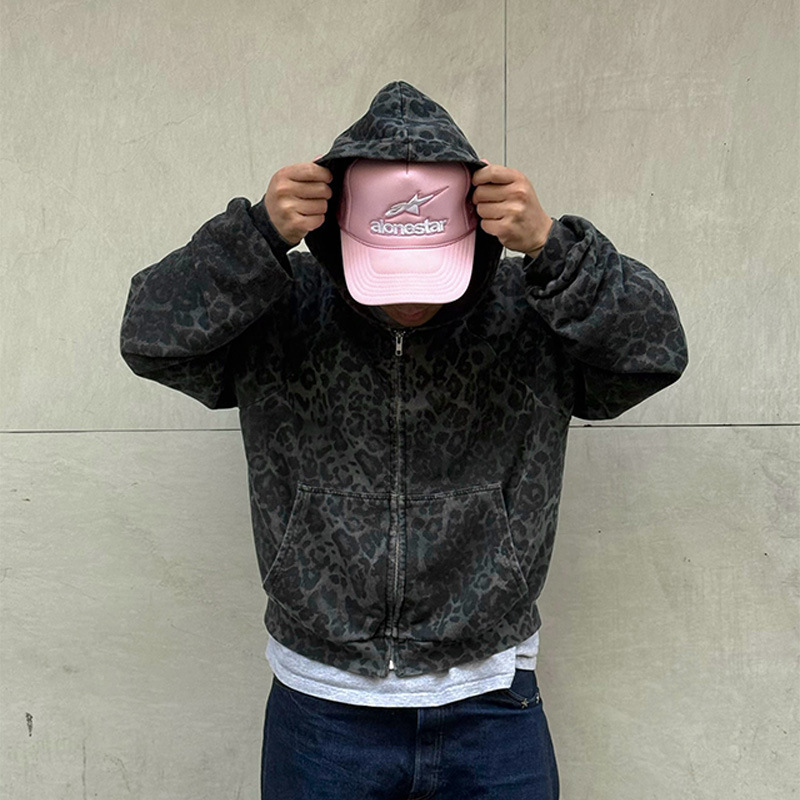 Qadın üçün leopard naxışlı uzun jaket, böyük ölçülər