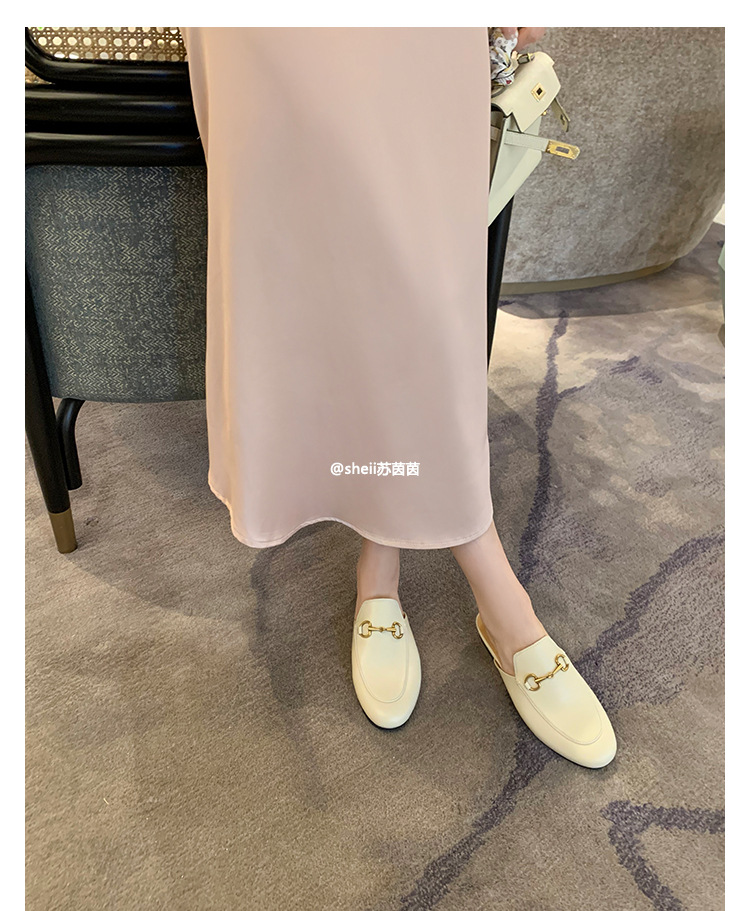 [Same style of Su Yinyin] Cassie Reception_Horsebit Buckle Genuine Leather Baotou Muller Slippers Women's Half Drag Outer Wear Sandals_voghion.com
