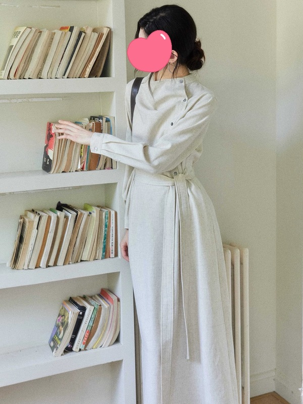 贰羊设计【暮云归】高级感长袖斜门襟连衣裙女秋知识分子风收腰裙|undefined
