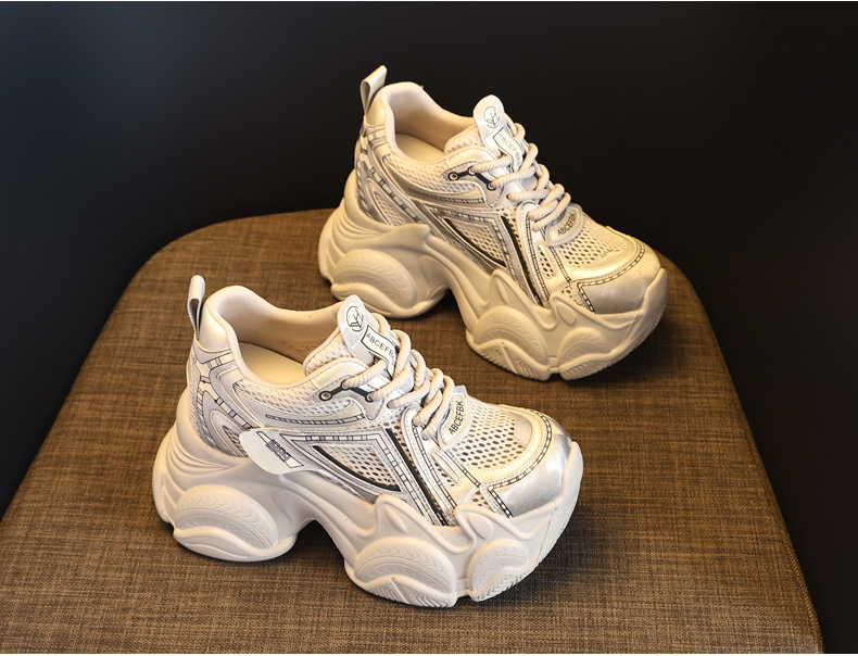 Giày sneaker nữ đế dày tăng chiều cao lưới thoáng khí phong cách thể thao — màu trắng chi tiết 5