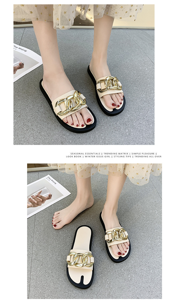 chain decor font open toe one slide sandals NSPE52379