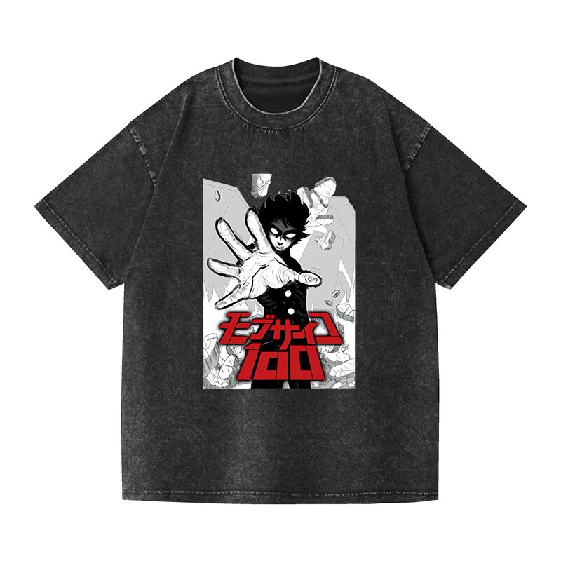 New Foreign Trade Style Washed Short-Sleeve T-Shirt Mob Psycho 100 Loose Fit Summer Retro T-Shirt for Men and Women