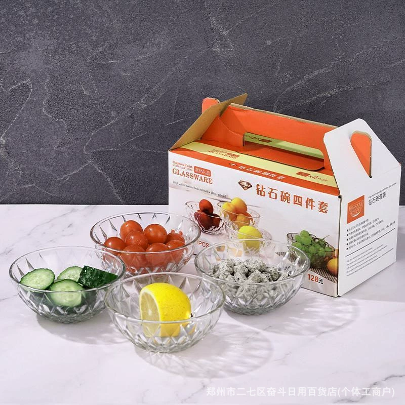 Diamond glass bowl, set, 4 piece set, Birthday gift