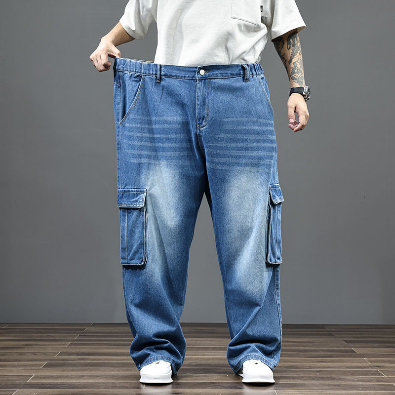 Spring and Autumn Extra Large Size 200kg Plus-Size Men's Loose Elastic Straight-Leg Jeans Deep-Rise Workwear Jeans Spring and Autumn Extra Large Size 200kg Plus-Size Men's Loose Elastic Straight-Leg Jeans Deep-Rise Workwear Jeans