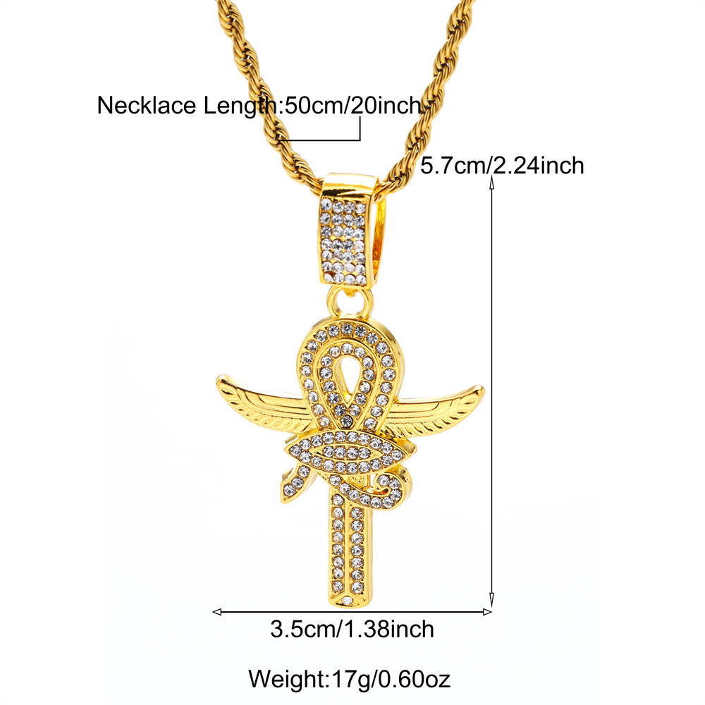 Hip-Hop Cross Eye Of Horus Alloy Plating Inlay Rhinestones Men's Pendant Necklace display picture 5