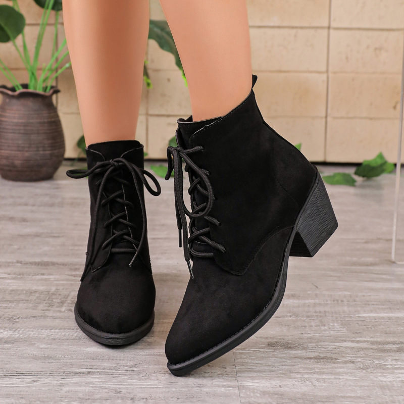 Cross-Border Large Size Suede Lace-Up Martin Boots for Women 2026 Autumn New European and American Style Solid Color Chunky Heel Single Lining Fashion Short Boots Cross-Border Large Size Suede Lace-Up Martin Boots for Women 2026 Autumn New European and American Style Solid Color Chunky Heel Single Lining Fashion Short Boots