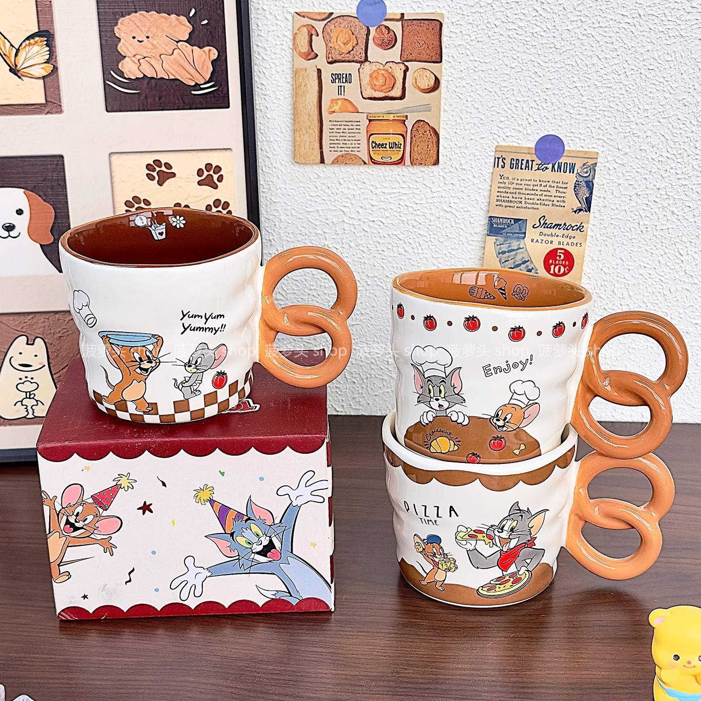 Gato y ratón tazas de cerámica de desayuno tazas de agua domésticas de agua potable de oficina de alto valor de regalo de cumpleaños