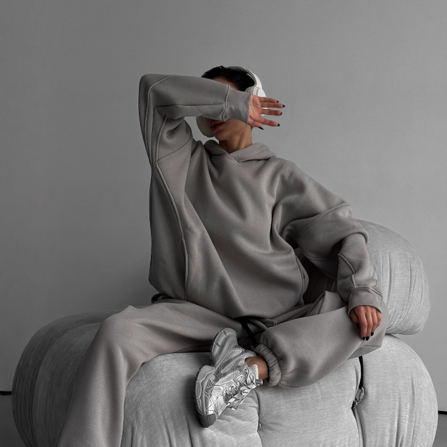 2025 Fall/Winter New European And American Solid Color Long Sleeve Hooded Sweatshirt Women's Fashion Casual Pants Sports_ecoleips.com
