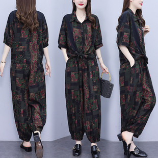 Q1E Plus Size Women's Clothing 2023 Summer New Casual Fashionable Stylish Floral Cropped Pants Two-Piece Set