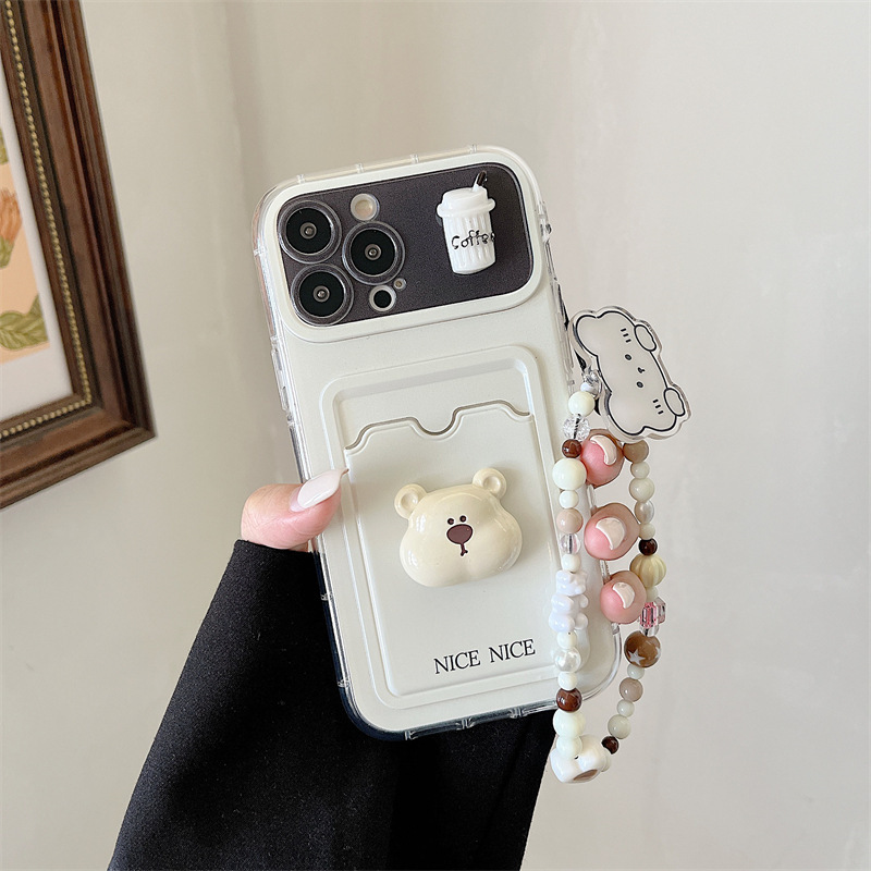 Lindo paquete de tarjetas de oso tridimensional para iPhone13 pareja 15ProMax funda para teléfono 12 Apple 14PM colgante