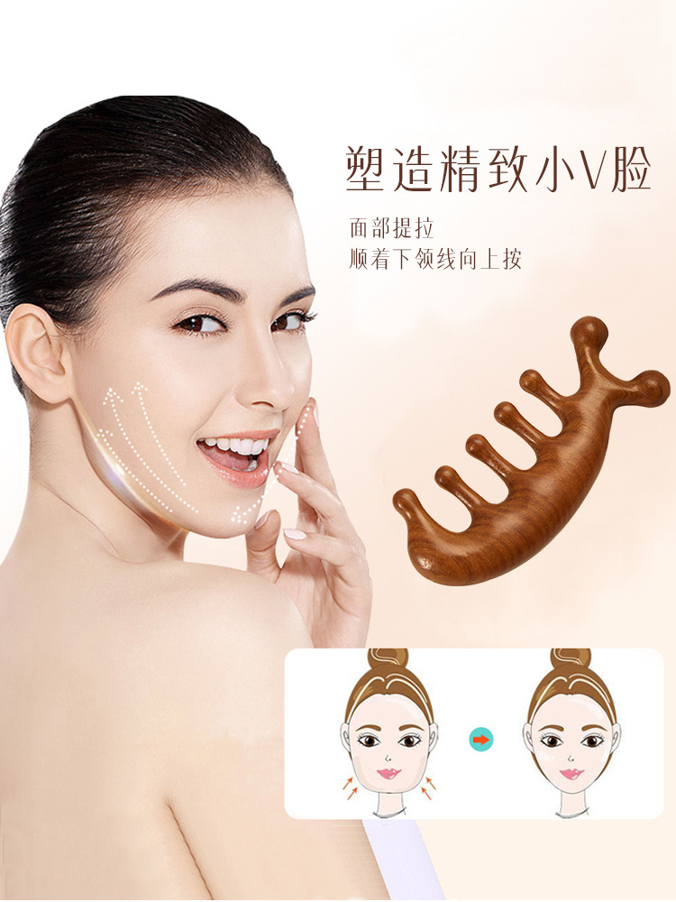 Masaje de cabeza peine cuero cabelludo Peine de meridianos grande de cinco dientes Sándalo dorado Terapia de madera Dial de cinco garras Meridian relajante masajeador facial