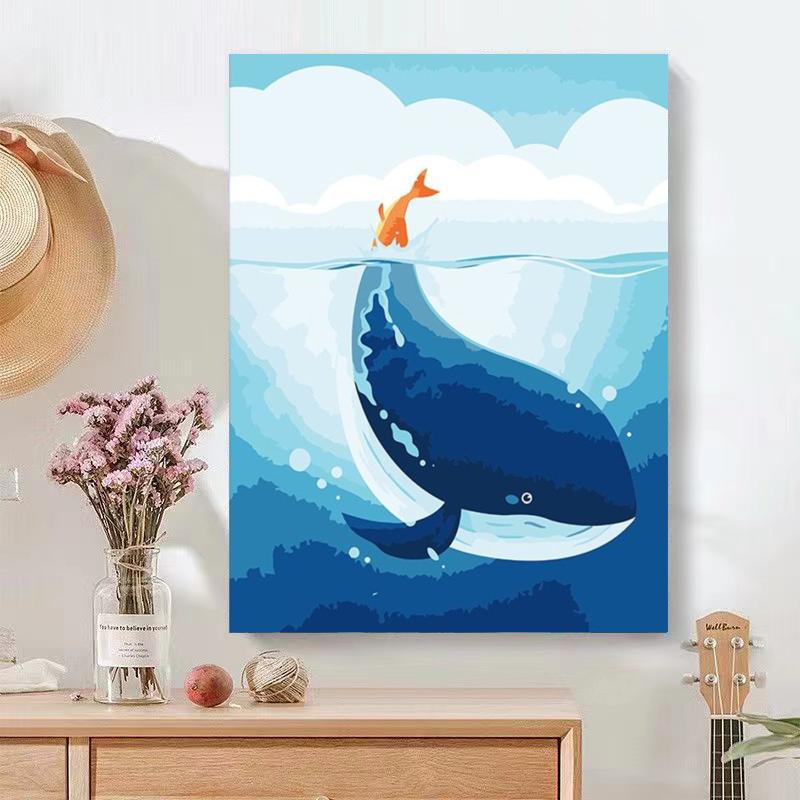 Factory wholesale digital oil painting diy hand-painted filling generation hair Amazon landscape figure living room decorative painting whale