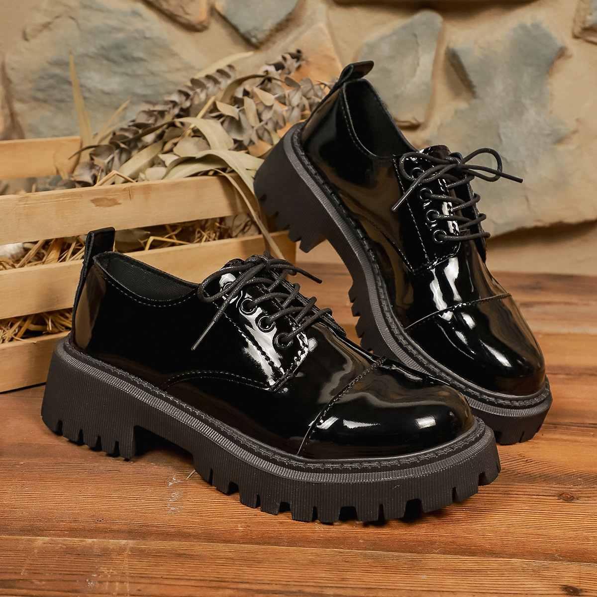 Mocassini bassi da donna in stile britannico con lacci, punta tonda, stile retrò, taglie forti, primavera, nuove scarpe eleganti in pelle._voghion.com