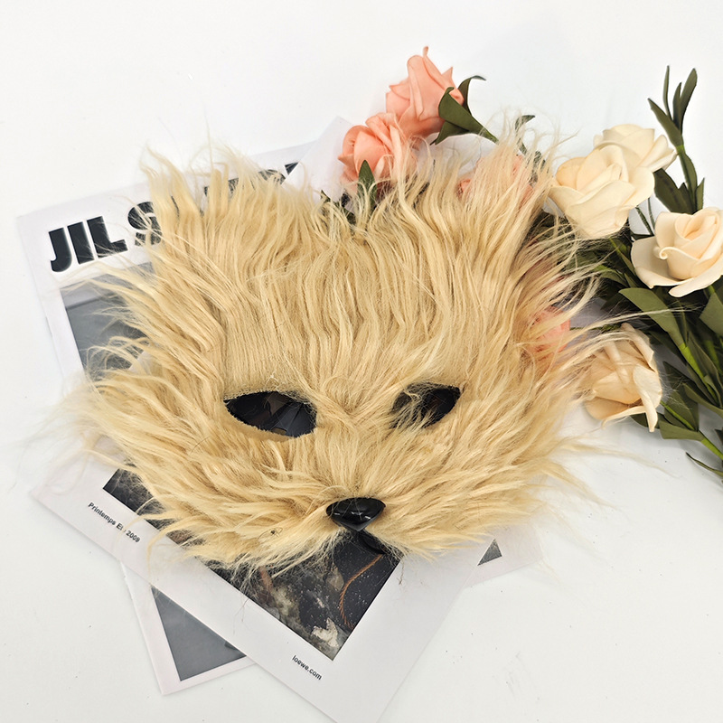 Cross-border nuevo zorro peludo largo cara de gato mitad cara máscara de gato de fuego máscara sexual interesante máscara de cara completa Halloween