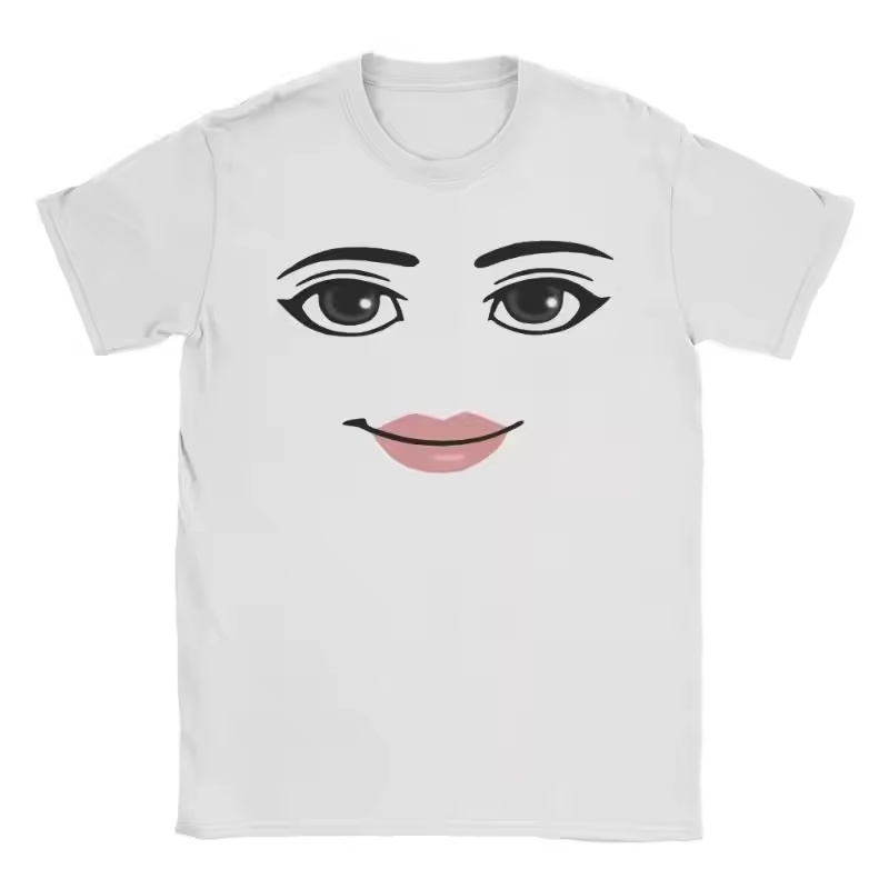 [European Size Cotton T-Shirt] Anime Robot Roblox Face Game Short Sleeve T-Shirt for Men and Women College Students Campus Black
