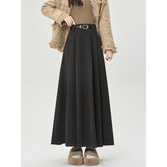 Woolen pleated skirt for women's autumn and winter new high waist covering hips to make them look slim mid-length drooping large hem skirt