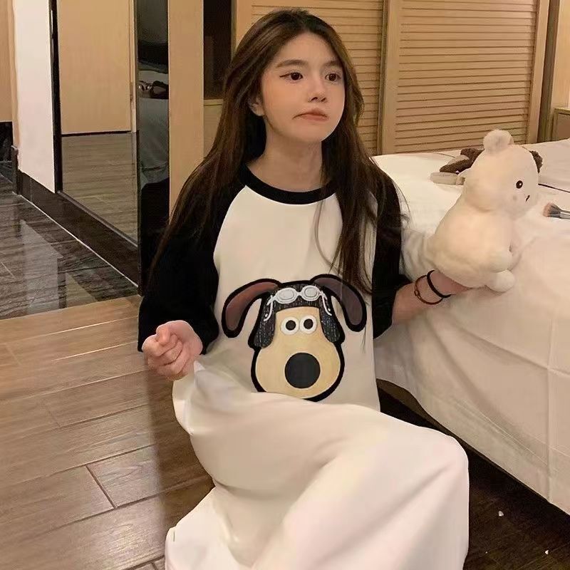 Korean-style Cartoon Pajamas Women's Spring and Summer Short-sleeved Over-the-knee Loose Large Size Women's Round Neck Nightdress for Pregnant Women Korean-style Cartoon Pajamas Women's Spring and Summer Short-sleeved Over-the-knee Loose Large Size Women's Round Neck Nightdress for Pregnant Women