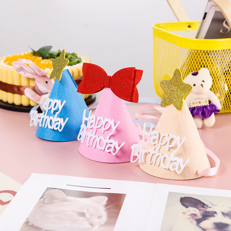 韓国インスタイルクリエイティブ diy 誕生日帽子赤ちゃん 1 歳の装飾不織布パーティー誕生日帽子フェルト帽子|undefined