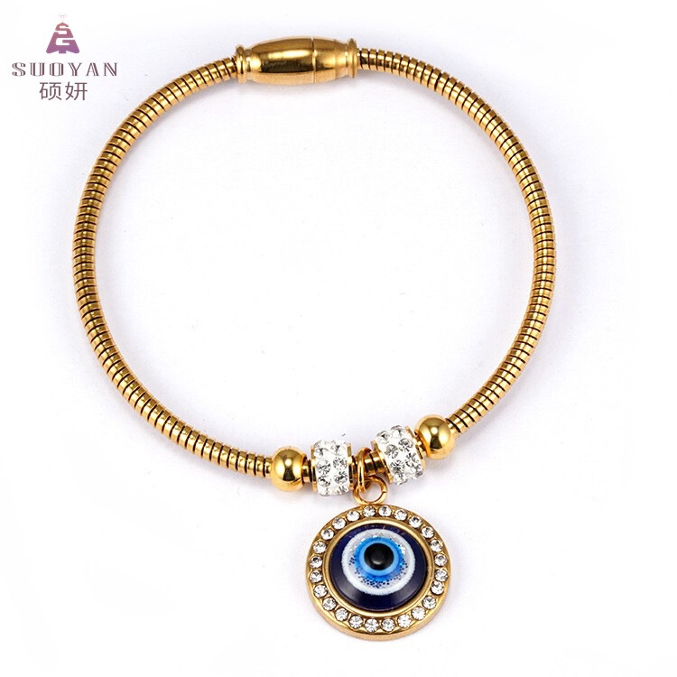Wholesale Stainless Steel Devil's Eye Bracelet Turkish Magnetic Evil Eye Blue Eye Titanium Steel Bracelet
