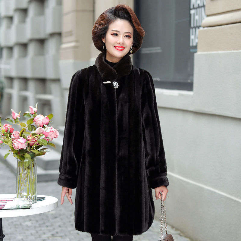 New Mink Velvet Women's Long Coat Fur Coat Middle-aged and Elderly Mink Velvet Coat