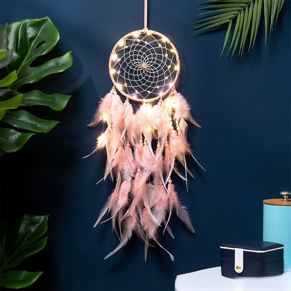 Сетчатая ловушка для снов индейская подвеска для спальни, оберег-феник Boho ветерок с опцией LED-лампы