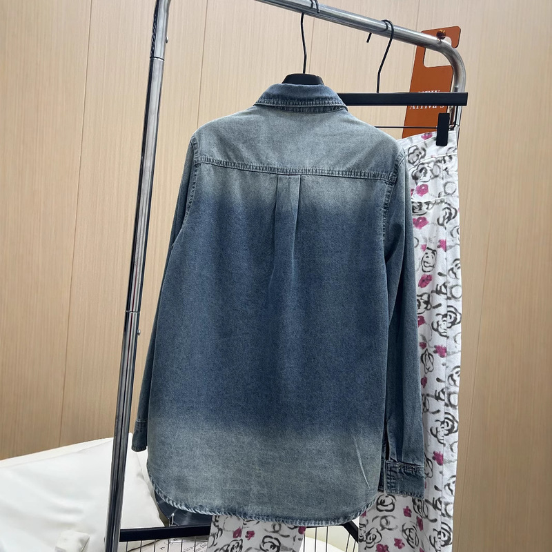 25春季新款小众复古洗水渐变宽松牛仔衬衫外套|undefined