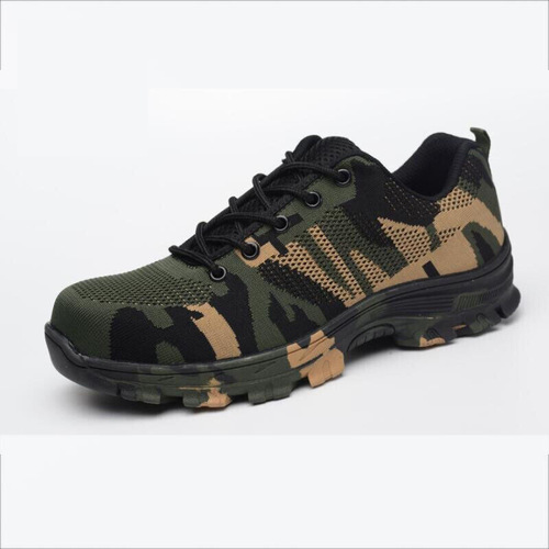 Wholesale anti-strike and anti-puncture safety shoes with fly-woven cowhide soles, breathable, lightweight, anti-slip, and durable safety shoes.