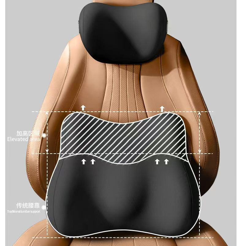 Memory Foam Car Headrest and Lumbar Support Set, Neck Pillow, Car Lumbar Support Cushion, Long Sitting Lumbar Support Cushion, Available for Dropshipping